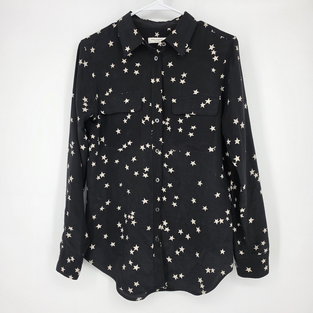 Equipment Femme Signature Silk Star Print Shirt S Black Celestial Chic
